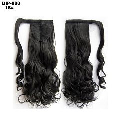 Black Long Curly Ponytail Hair Extension Magic Paste, Heat Resistant High Temperature Fiber, Wrap Around Ponytail Synthetic Hairpiece, for Women, Black, 21.65 inch