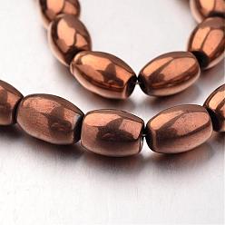 Copper Plated Electroplate Non-magnetic Synthetic Hematite Bead Strands, Barrel, Copper Plated, 12x8mm, Hole: 1mm, about 33pcs/strand, 15.7 inch
