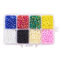 Color mezclado 1 caja 6/0 cuentas de semillas de vidrio redondas cuentas espaciadoras sueltas, color mezclado, 4 mm, agujero: 1 mm, sobre 1900 unidades / caja