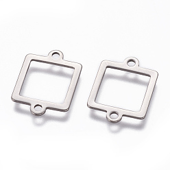 Stainless Steel Color 201 Stainless Steel Links connectors, Square, Stainless Steel Color, 18x14x1mm, Hole: 1.6mm