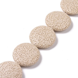Gris Brins de perles de roche de lave naturelle teintes rondes plates, grises , 32~33x8mm, Trou: 2mm, Environ 12 pcs/chapelet, 15 pouce