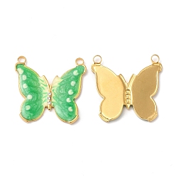 Lime Green 304 Stainless Steel Pave Crystal Rhinestone Pendants, with Enamel, Butterfly Charms, Real 18K Gold Plated, Lime Green, 24x25x2mm, Hole: 2mm