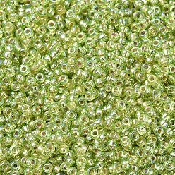 (RR1014) Silverlined Chartreuse AB Perles rocailles miyuki rondes, perles de rocaille japonais, (rr 1014) chartreuse argentée ab, 11/0, 2x1.3mm, trou: 0.8 mm, sur 1100 pcs / bouteille, 10 g / bouteille
