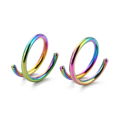 Rainbow Color Rainbow Color Double Nose Ring for Single Piercing, Spiral 316 Surgical Stainless Steel Nose Ring for Women, Piercing Body Jewelry, 1~3x8mm, Inner Diameter: 6mm