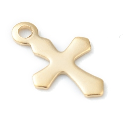 Golden 304 Stainless Steel Tiny Cross Charms, Laser Cut, Golden, 9x6x0.4mm, Hole: 0.9mm