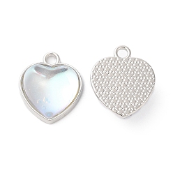 Clear Alloy Pendants, Resin Heart Charms, Platinum, Clear, 16.5x14x6.5mm, Hole: 2mm