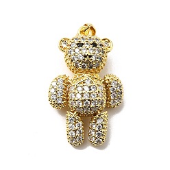 Clear Brass Micro Pave Clear Cubic Zirconia Pendants, Bear, Real 18K Gold Plated, Clear, 30.5x18.5x10mm