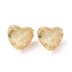 Clear Cubic Zirconia Heart Stud Earrings, Real 18K Gold Plated Brass Jewelry for Women, Clear, 16x19mm, Pin: 0.7mm