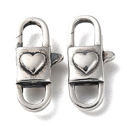 Antique Silver 925 Thailand Sterling Silver Lobster Claw Clasps, Heart Lock, with 925 Stamp, Antique Silver, 15x7x4mm, Hole: 3x3mm