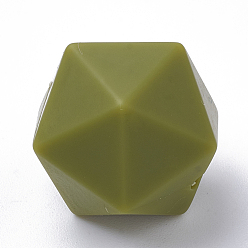 Светло-зеленый Коричневый Пищевые экологически чистые силиконовые фокусные шарики, жевательные бусины для чайников, DIY уход за ожерельем, икосаэдр, оливковый, 16.5x16.5x16.5 мм, отверстие : 2 мм