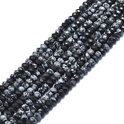 Snowflake Obsidian Natural Snowflake Obsidian Beads Strands, Faceted, Rondelle, 6x4mm, Hole: 1mm, about 85~90pcs/strand, 15.55 inch(39.5cm)