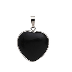 Черный Камень Натуральный черный камень подвески, Подвески-сердечки с позолоченными металлическими застежками на поручнях, 25 мм