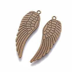 Antique Bronze Metal Alloy Pendants, Lead Free & Cadmium Free & Nickel Free, Wing, Antique Bronze Color, Size: about 48mm long, 16mm wide, 1.5mm thick, hole: 1.5mm