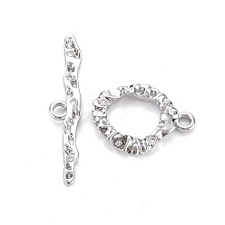 Real Platinum Plated Brass Micro Pave Clear Cubic Zirconia Toggle Clasps, Nickel Free, Ring, Real Platinum Plated, Ring: 18.5x14.5x2mm, Hole: 1.8mm, Bar: 30x6x2mm, hole: 2mm