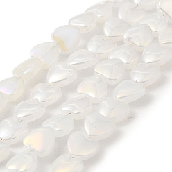 WhiteSmoke Glass Beads Strands, Heart, WhiteSmoke, 9.5x10x4mm, Hole: 1mm, about 79pcs/strand, 28.74 inch(73cm)