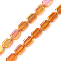 Naranja Oscura Abalorios de vidrio electrochapa, color de ab, oval, naranja oscuro, 9.5x6.5x3.5 mm, agujero: 0.9 mm, sobre 78 unidades / cadena, 25.59 pulgada (65 cm)