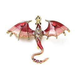 Brique Rouge Épingles en émail de dragon, broche antique en strass en alliage plaqué or pour unisexe, firebrick, 61x71x11mm