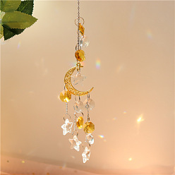 Goldenrod Quartz Crystal Big Pendant Decorations, Hanging Sun Catchers, Moon, Goldenrod, 30cm