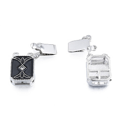 Platinum Brass Pave Clear Cubic Zirconia Box Clasps, with Black Enamel, Nickel Free, Rectangle, Platinum, 25mm, Rectangle: 14x10x5mm, Hole: 1.2mm