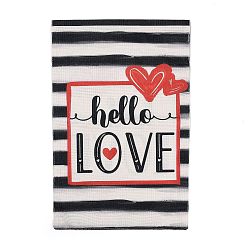 Red Valentine's Day Theme Linen Garden Flags, Double Sided Yard Flags Banner Sign, for Anniversary Wedding House Outdoor Decoration, Rectangle with Stripe Heart, Red, 450x310x3mm