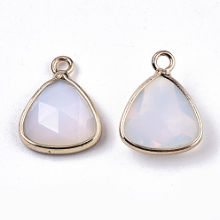 Opalite Opalite Charms, with Light Gold Plated Brass Edge and Loop, Triangle, Faceted, 14x11x4mm, Hole: 1.5mm