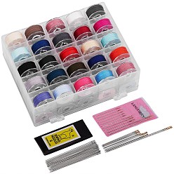 Mixed Color Sewing Tools Sets, including 1 Box 402 Polyester Sewing Thread, 1 Bag Iron Sewing Needles, 1 Set Iron Needles, Mixed Color, 0.1mm