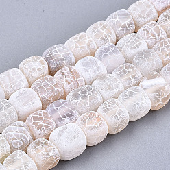 White Natural Weathered Agate Beads Strands, Frosted, Dyed, Cube, White, 6~7.5x6~8x6~8mm, Hole: 1.2mm, about 50pcs/strand, 13.58 inch~13.78 inch(34.5cm~35cm)