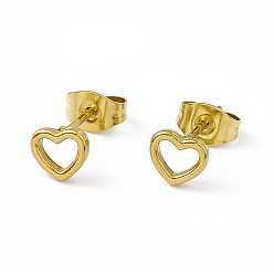 Golden Vacuum Plating 304 Stainless Steel Tiny Hollow Out Heart Stud Earrings for Women, Golden, 5.5x6mm, Pin: 0.8mm