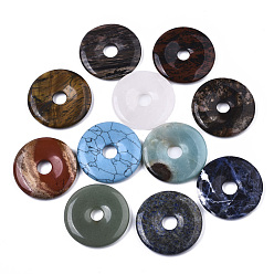 Mixed Stone Natural & Synthetic Mixed Gemstone Pendants, Donut/Pi Disc, 39~40x5~6mm, Hole: 8~9mm