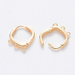 Real 18K Gold Plated Brass Huggie Hoop Earring Findings, Nickel Free, with Horizontal Loop, Real 18K Gold Plated, 14x12.5x2.5mm, Hole: 1mm, Pin: 0.9x1.2mm