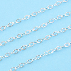 Silver Brass Cable Chains, Soldered, Flat Oval, Nickel Free, Silver, 3x2x0.5mm, about 5m/roll