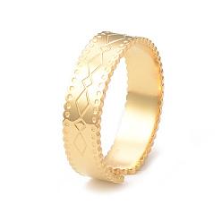 Chapado en Oro Real de 14K Chapado en iones (ip) 304 anillo de puño abierto con diseño de rombos de acero inoxidable para mujer, real 14 k chapado en oro, diámetro interior: 17 mm