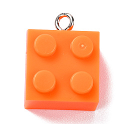 Naranja Oscura Colgantes de la resina, con lazo de hierro platino, ladrillos de juguete, naranja oscuro, 21x15.5x11 mm, agujero: 2.6 mm