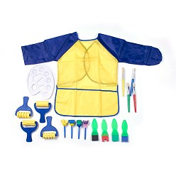 Color Aleatorio Juegos de herramientas de pintura para niños., pinceles de esponja, Acuarela pintura al óleo paleta y delantales, color único aleatorio o color mezclado aleatorio, 18 PC / sistema