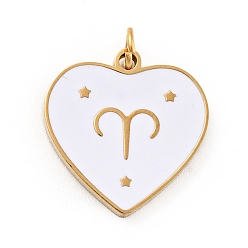 Aries Vacuum Plating 304 Stainless Steel Pendants, with Jump Rings and Enamel, Heart, Golden, Aries, 15x15x1.5mm, Hole: 2.8mm