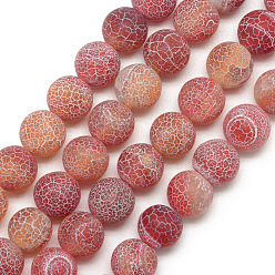 Rouge Indien Brins de perles d'agate patiné naturel, givré, teint, ronde, rouge indien, 7.5~8mm, Trou: 1.2~1.4mm, Environ 49 pcs/chapelet, 15.5 pouce