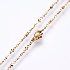 Golden Vacuum Plating 304 Stainless Steel Cable Chains Necklaces, with Lobster Claw Clasps, Golden, 17.7 inch(45cm), 1.5x0.4mm, beads: 2.3x1.2mm