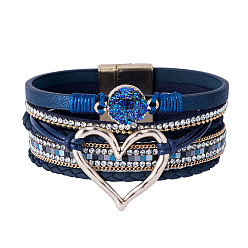 Bleu De Prusse Bracelets multi-étoiles en simili cuir, strass style bohème et cristal druzy, bracelet à maillons pour femme, null, 7-5/8 pouce (19.5 cm), 30mm