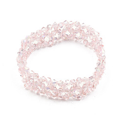 Pink Bracelet extensible en perles de verre bling, bracelet fleur tressée femme, rose, diamètre intérieur: 2 pouce (5 cm)