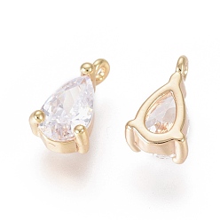 Clear Real 18K Gold Plated Brass Charms, with Cubic Zirconia, Teardrop, Clear, 8.5x5.5x3.5mm, Hole: 1mm