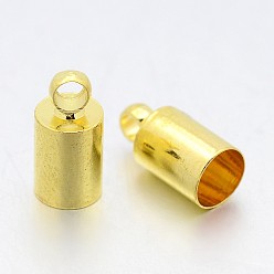Golden Brass Column Cord End Caps Fit 4.5mm Threads, Golden, 10x5mm, Hole: 2mm