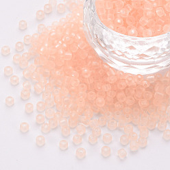 PeachPuff 8/0 Transparent Glass Seed Beads, Round Hole, Frosted Colours, Round, PeachPuff, 3~4x2~3mm, Hole: 0.8mm, about 15000pcs/Pound