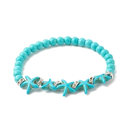 Cyan Synthetic Turquoise Starfish Stretch Bracelet, Gemstone Jewelry for Women, Cyan, Inner Diameter: 2-1/8 inch(5.4cm)