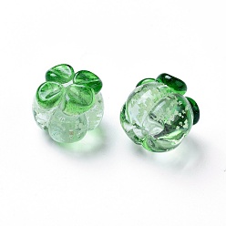 Green Luminous Handmade Lampwork Beads, Pumpkin, Green, 18.5~19x16mm, Hole: 1.6mm