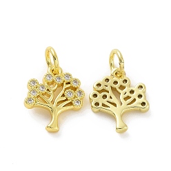 Clear Brass Micro Pave Cubic Zirconia Charms, with Jump Ring, Tree, Real 18K Gold Plated, Clear, 12x10x2mm, Hole: 3.2mm