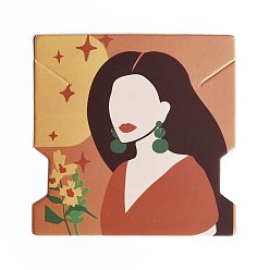 Brun Saddle Cartes d'affichage de bijoux de papier, cartes de support de collier de boucle d'oreille, carré avec motif femme, selle marron, 7.4x7.4x0.03 cm, Trou: 1mm