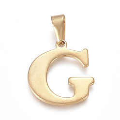 Letter G 304 Stainless Steel Pendants, Golden, Initial Letter.G,26x22x1.5mm, Hole: 3x9.5mm
