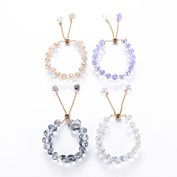 Mixed Color Sparkling Faceted Teardrop Glass Beads Slider Bracelets for Teen Girl Women, Golden, Mixed Color, Inner Diameter: 1-3/4~2-3/4 inch(4.5~7cm)