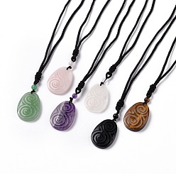 Mixed Stone Adjustable Natural Mixed Gemstone Teardrop with Spiral Pendant Necklace with Nylon Cord for Women, 35.43 inch(90cm)