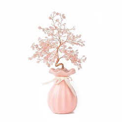 Rose Quartz Natural Gemstone Chips and  Ceramic Vase Display Decorations, with Brass Finding, 150x81x280mm
